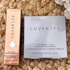 COVER FX Custom Enhancer Rose Gold drops and Highlighting Powder in Silver Set